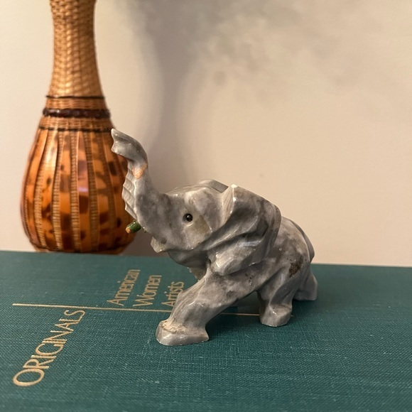 Vintage Other - Gray Marble hand Carved  Elephant Figurine Trunk Up Vintage